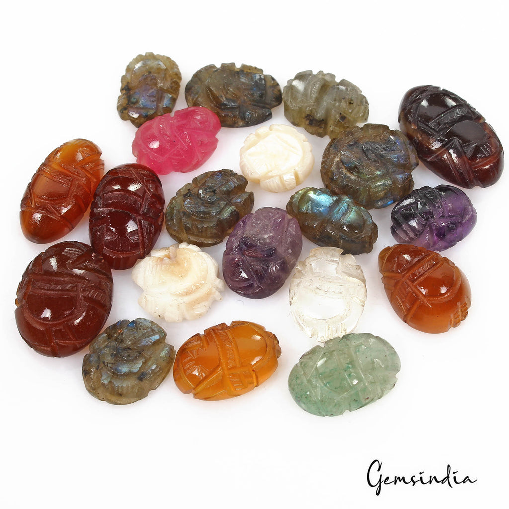 124 Ct/20 Pcs Multi Color Hand Carved Mini Ganesha Mix Gems Lot For Ring/Pendant