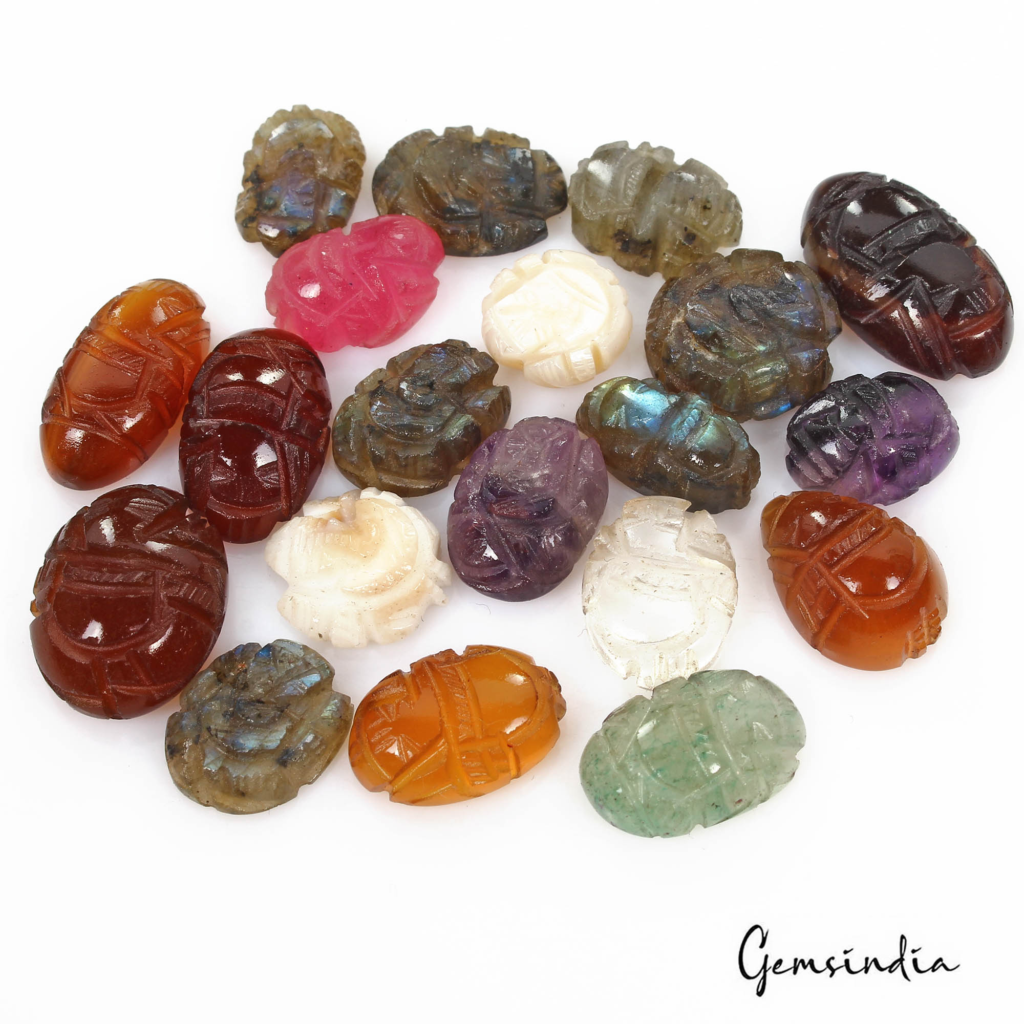 124 Ct/20 Pcs Multi Color Hand Carved Mini Ganesha Mix Gems Lot For Ring/Pendant