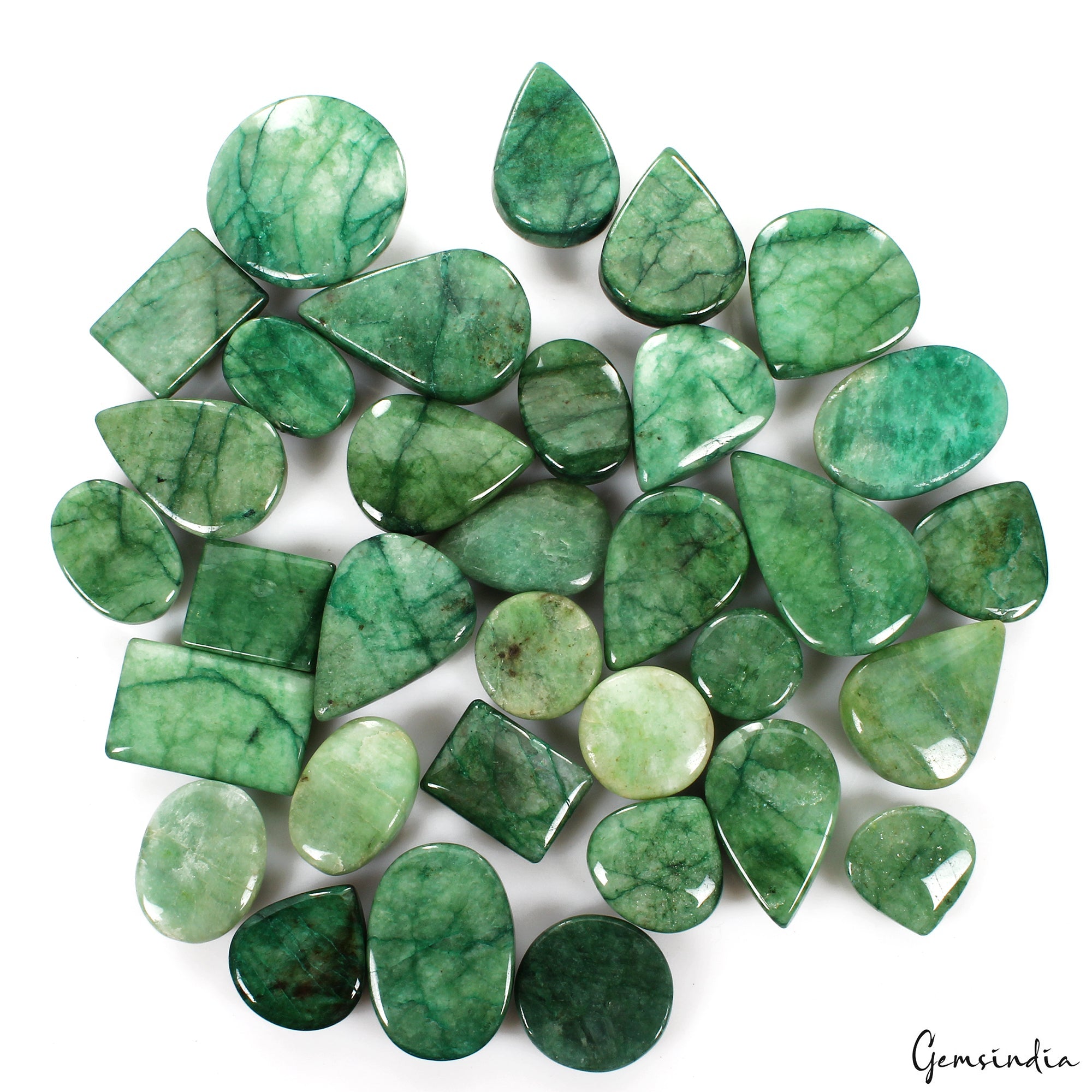 3430 Ct/33 Pcs Natural Green Emerald Mix Cabochon Shape Loose Pendant Size Gems