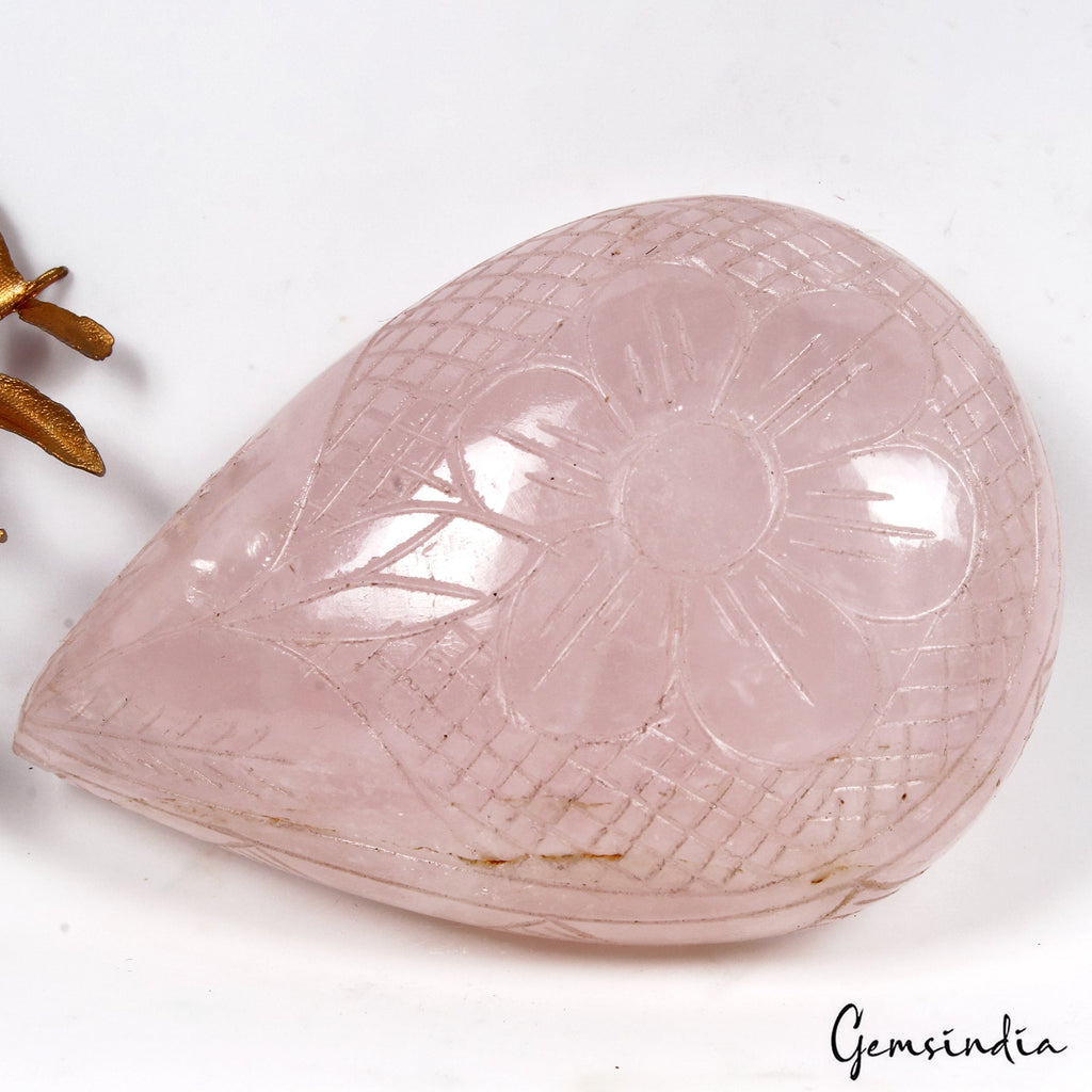 960 Cts Natural Untreated Pink Rose Quartz Pear Cut Hand Carved Loose Huge Gem