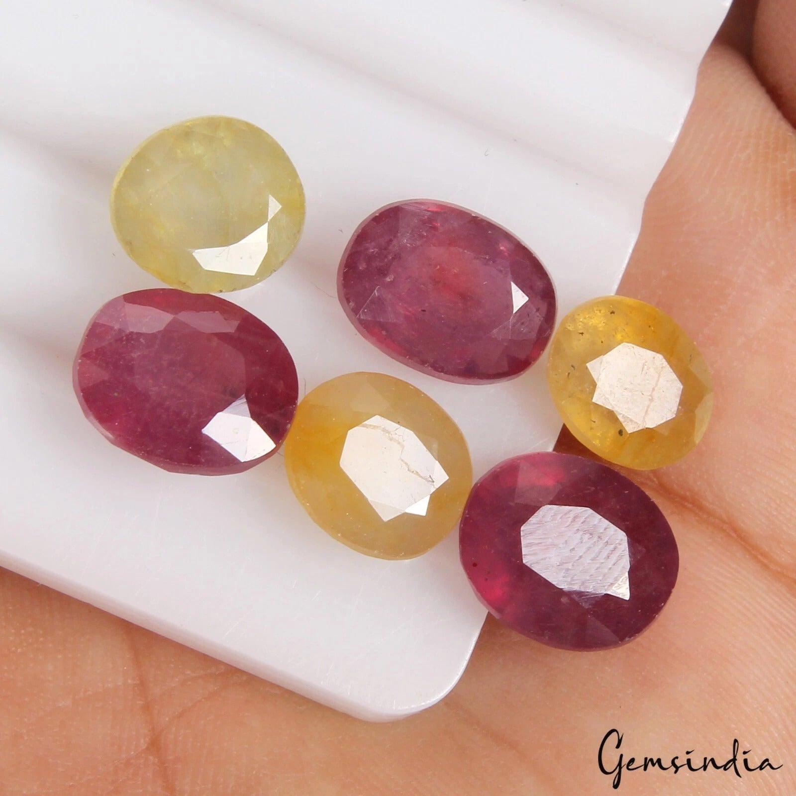 6 Pc Natural Ruby/ Yellow Sapphire 8-11mm Oval Cut Loose Gemstones Lot~ 29.70 Ct