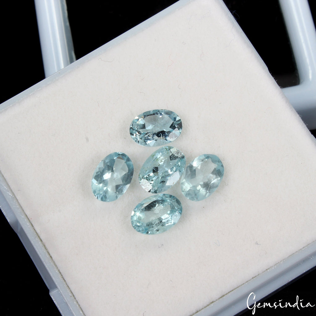 7x5mm Natural Blue Aquamarine Oval Cut Loose Certified Unheated Gemstones~3.45Ct