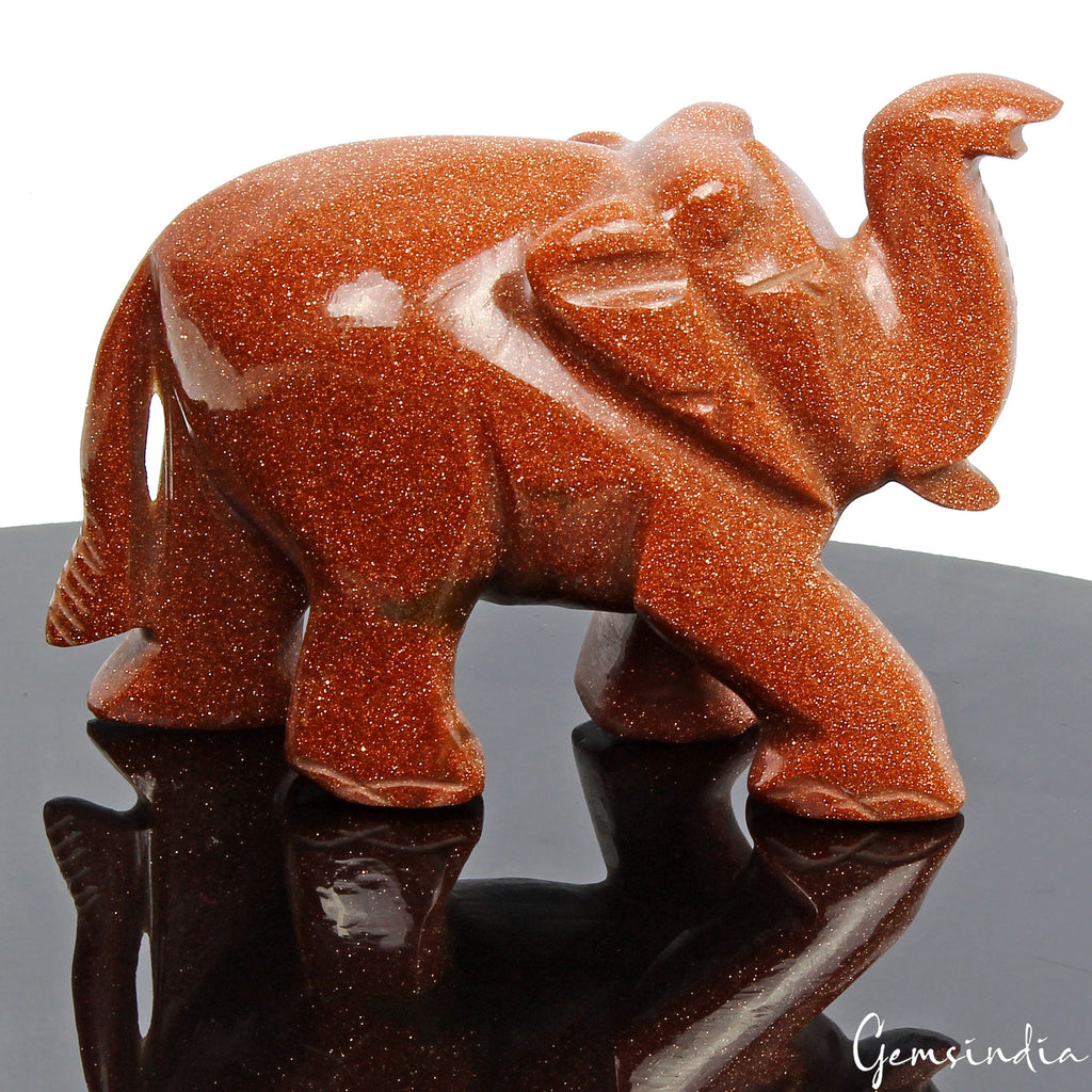Natural Sunstone Trunk Up Elephant Statue -180g Home Decor Artwork for Good Luck