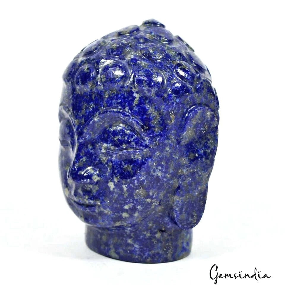 615 Cts Natural Blue Lapis Lapis Gold Pyrite Buddha Head Hand Carved Huge Gems