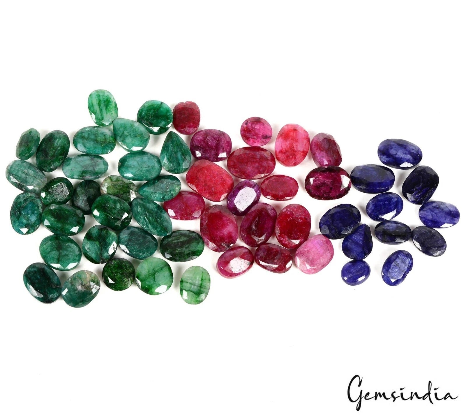470 Ct/55Pcs Natural Red Blue Beryl Green Emerald Mix Cut Loose Gems For Jewelry
