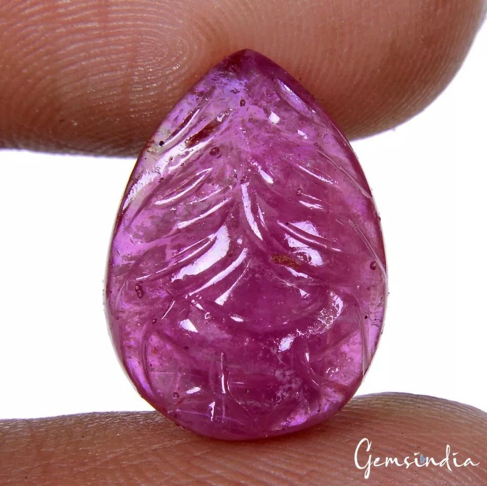 IGL&I Certified 15.70 Cts Natural Mozambique Red Ruby Pear Carved Gem For Ring