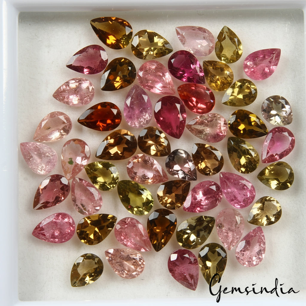 Natural Tourmaline Pear Cut Pink & Golden Gemstones Lot 49 Pcs 5-6MM 19.60 Ct