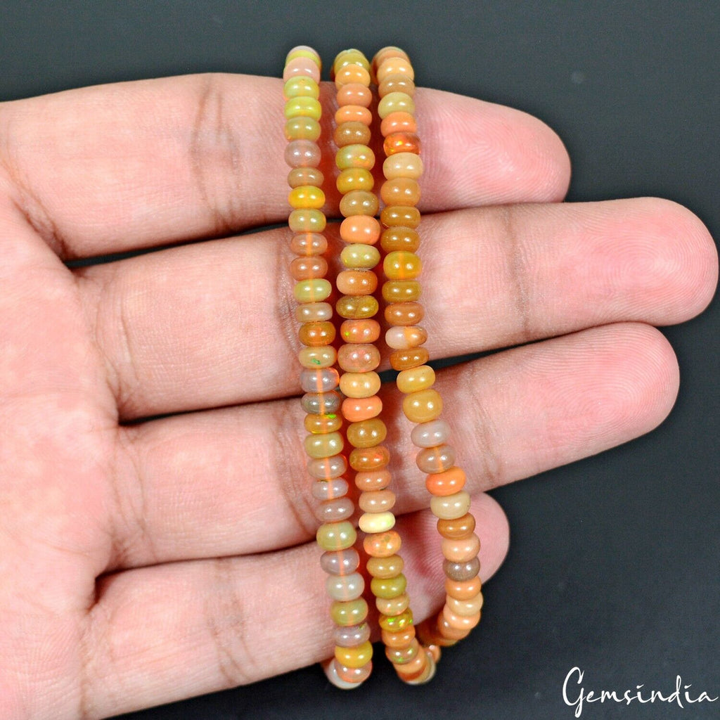 59+Cts Natural Ethiopian Multi Color Opal Gem Round Beads 3 Strand Bracelet-7.5"