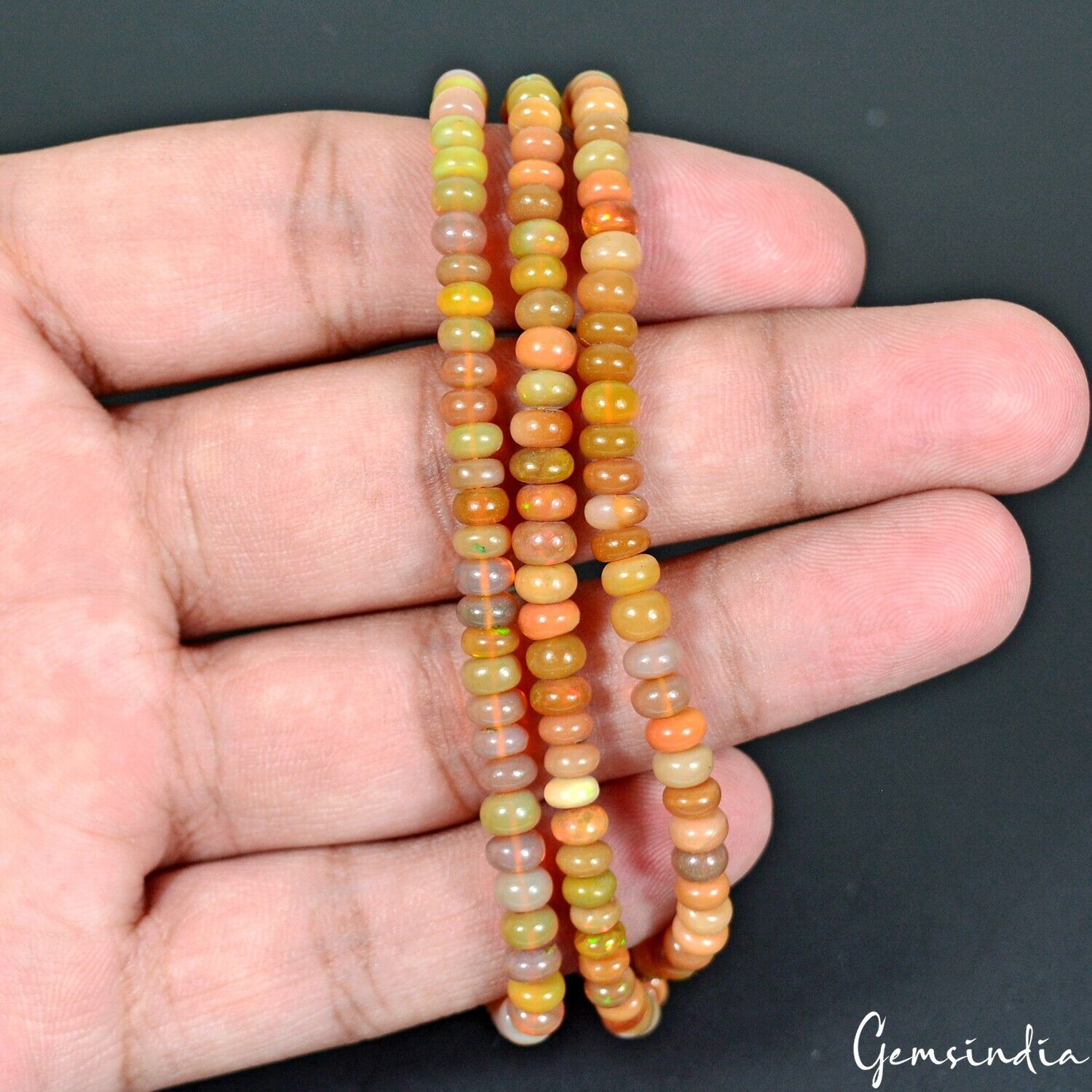 59+Cts Natural Ethiopian Multi Color Opal Gem Round Beads 3 Strand Bracelet-7.5"