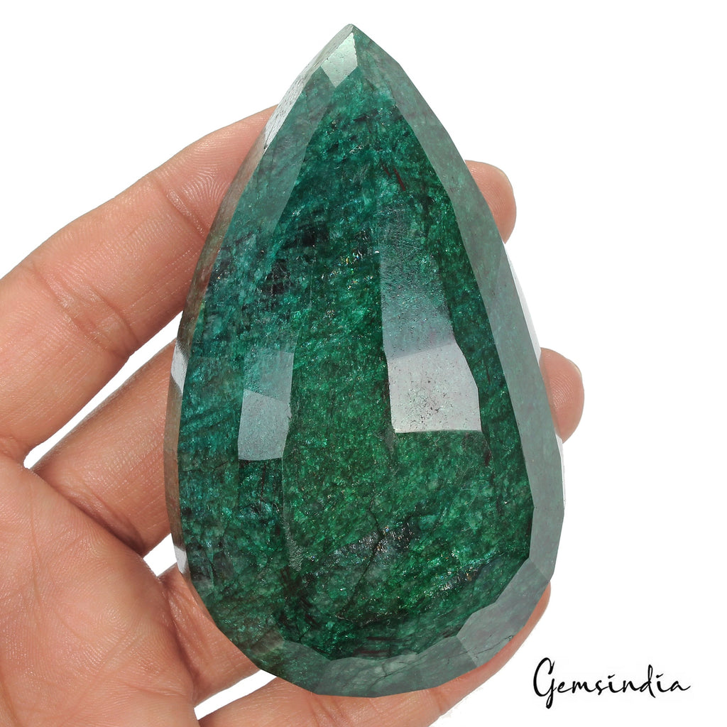1430 Ct Natural Green Zambian Emerald Pear Faceted Earth Mined Loose Gemstone
