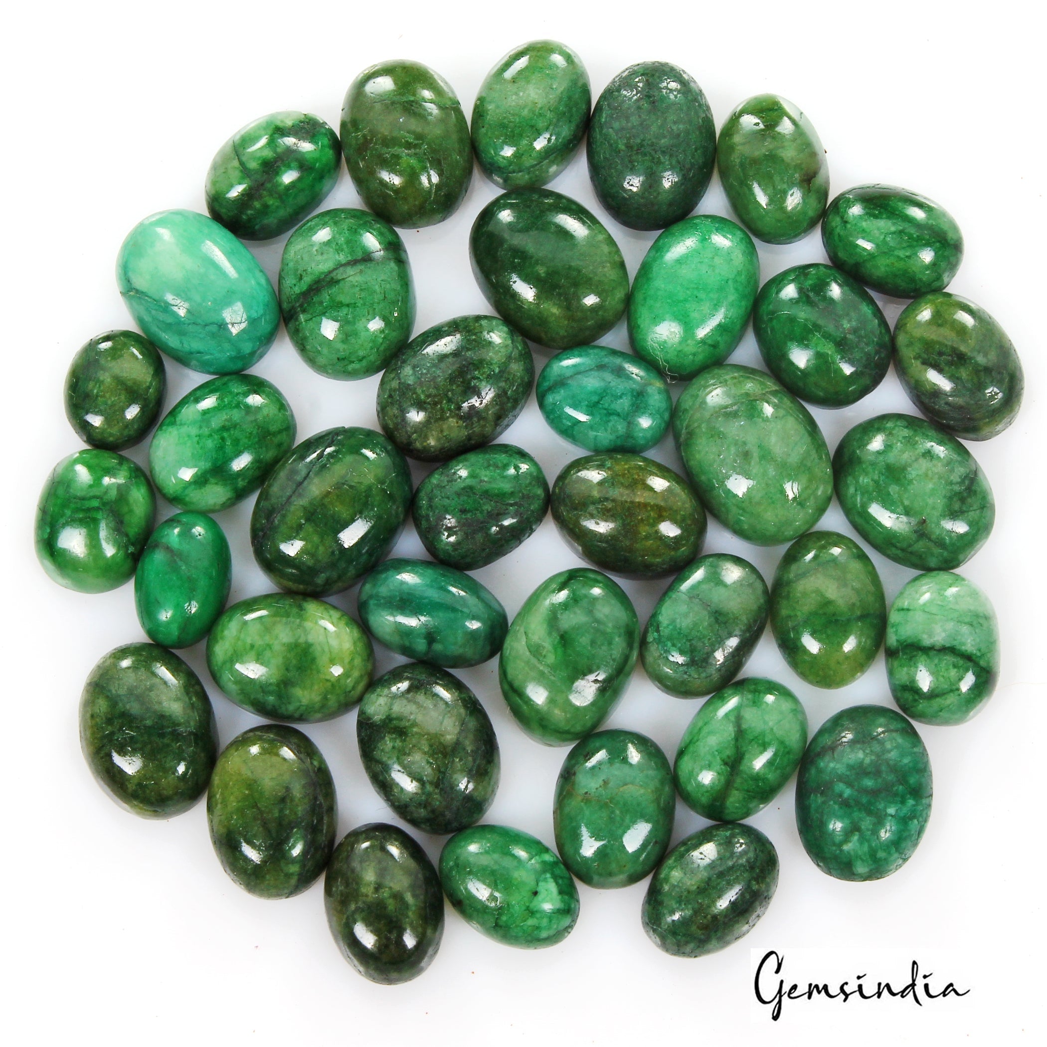 370 Ct/38 Pcs Natural Brazilian Green Emerald Oval Cab Loose Wholesale Gems Lot