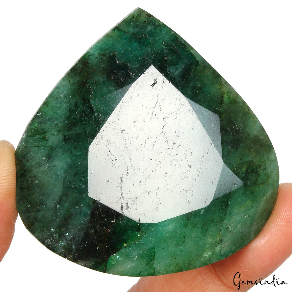 320 Ct Natural Blue Green Colombian Emerald Pear Cut Earth Mined Loose Gemstone