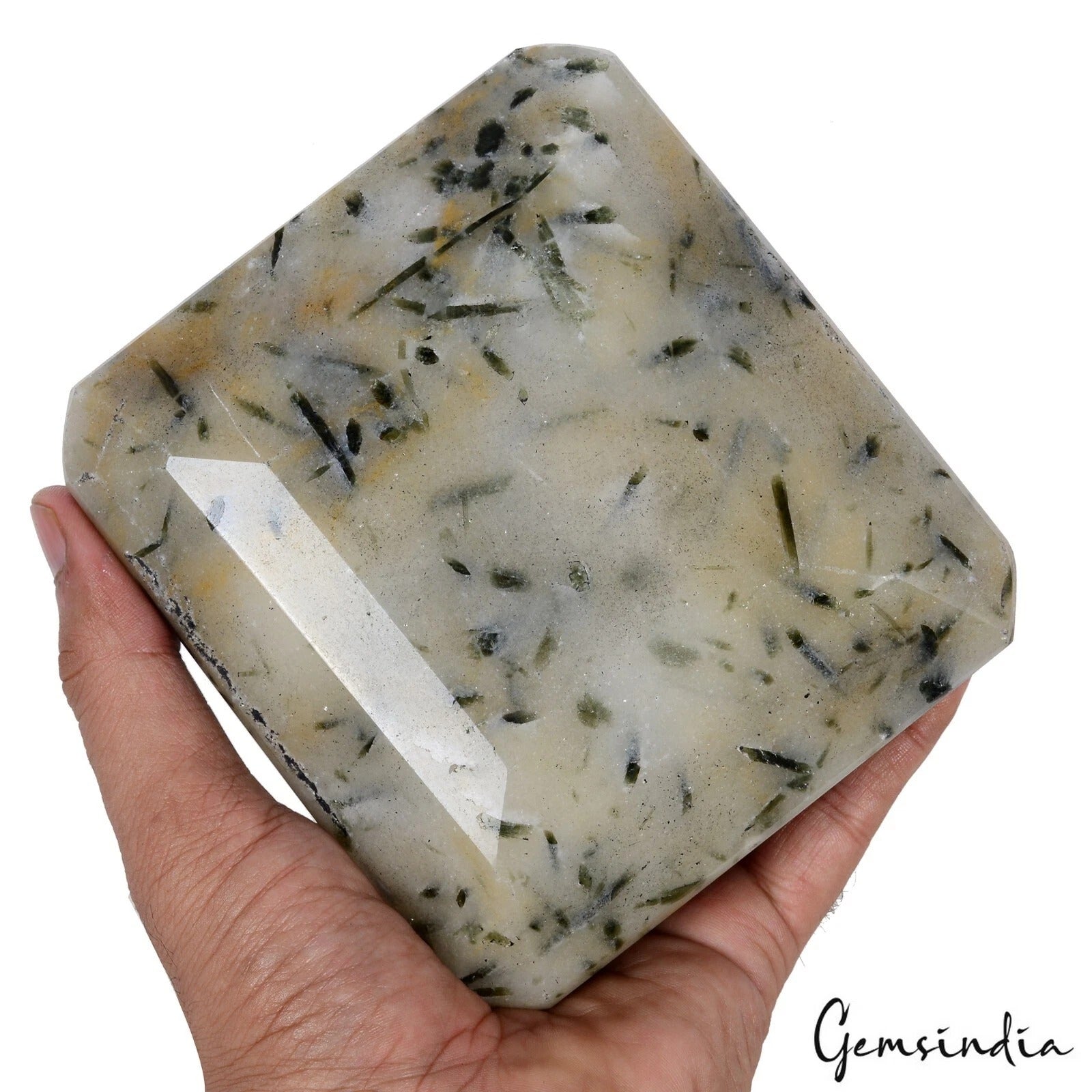 2 Kg Natural Untreated Rutilated Quartz Black Needle Octagon Cut Museum Size Gem