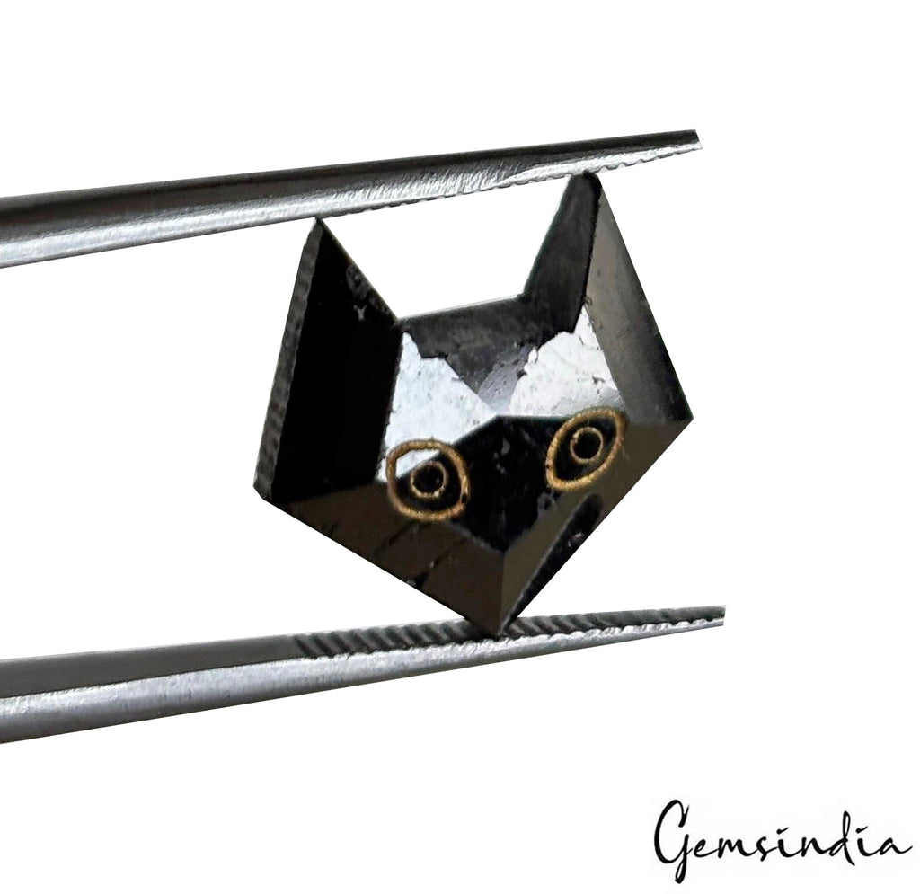 6.5ct Rare Cat Face Carving 100% Natural Earth Mined Loose Genuine Black Diamond