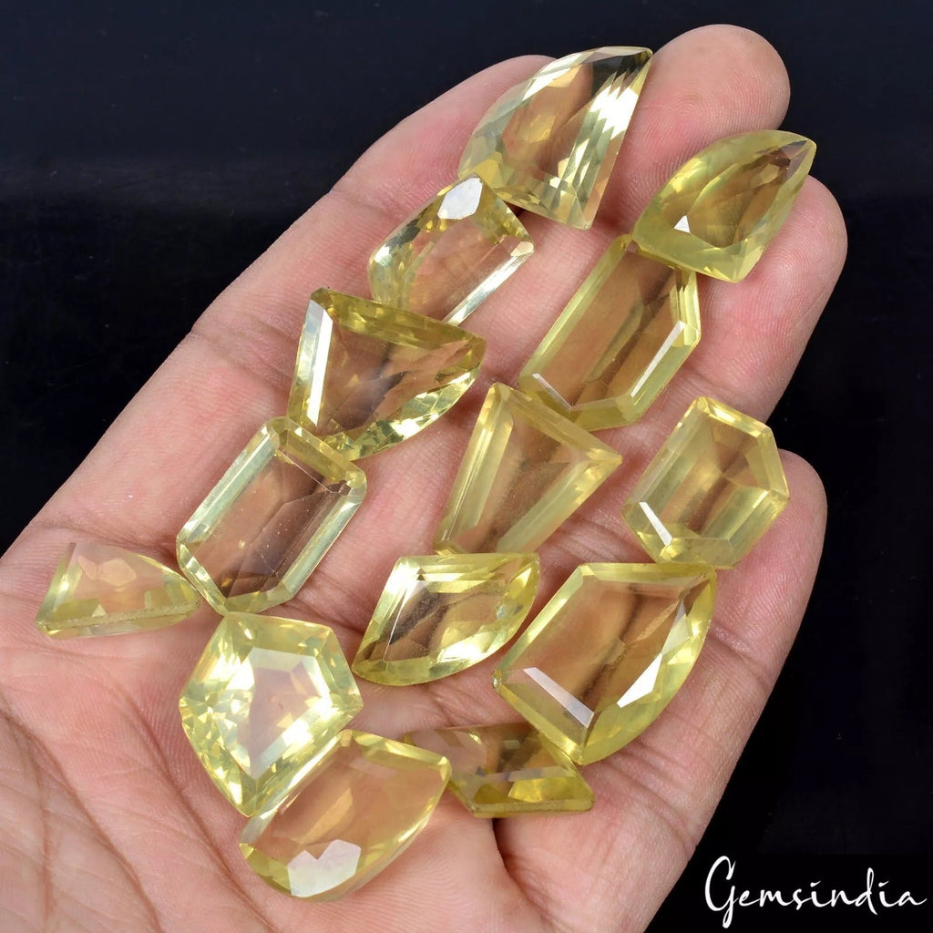 Natural Lemon Quartz Fancy Cut Loose Gemstone Lot 14 Pcs 15-35MM 221.30 CT