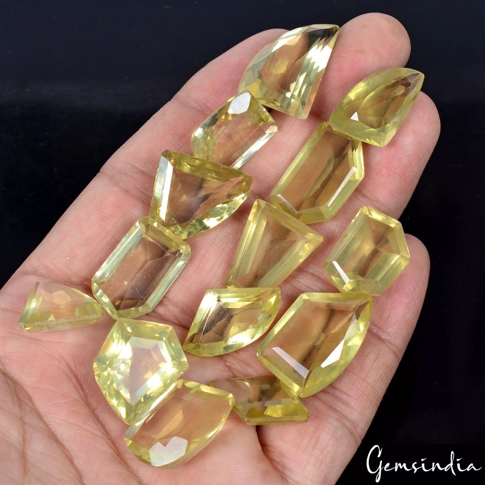 Natural Lemon Quartz Fancy Cut Loose Gemstone Lot 14 Pcs 15-35MM 221.30 CT