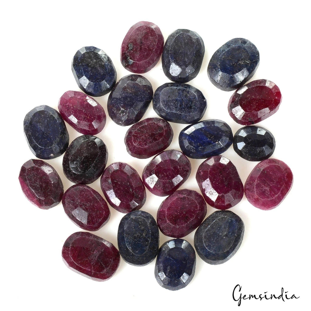 460 Ct/24 Pcs Natural Red Ruby Blue Sapphire Oval Cut Loose Gems Lot For Jewelry