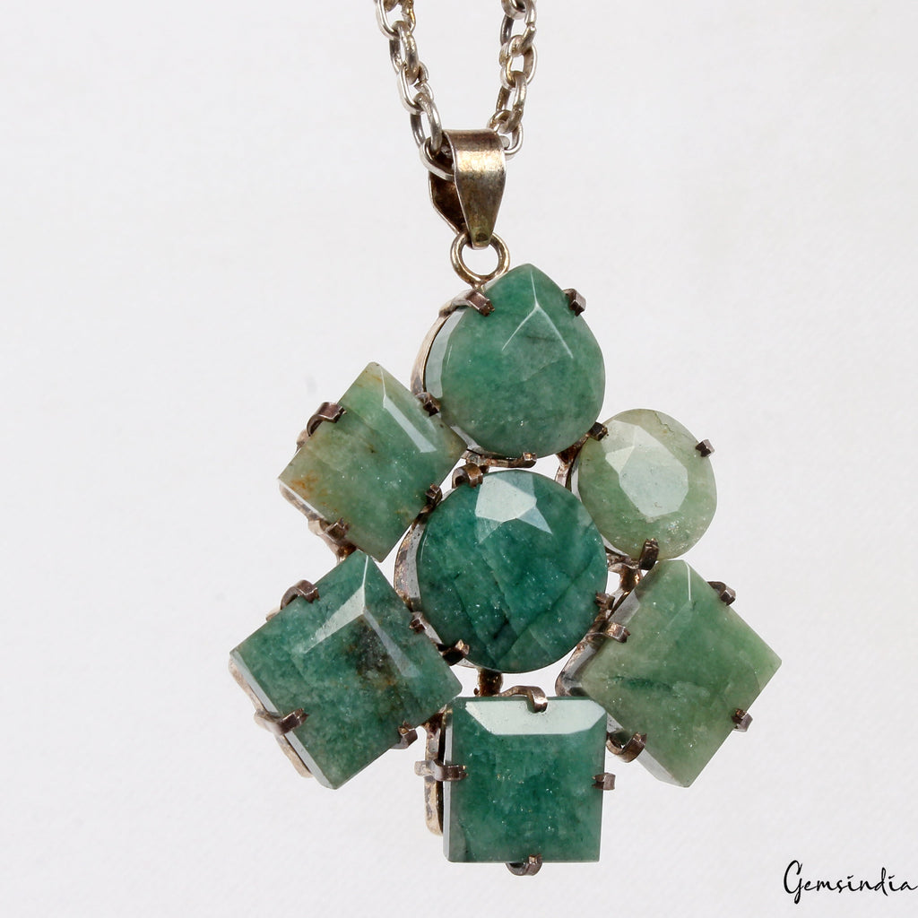 40.92 Certified Natural Green Emerald Handmade 925 Sterling Silver Huge Pendant