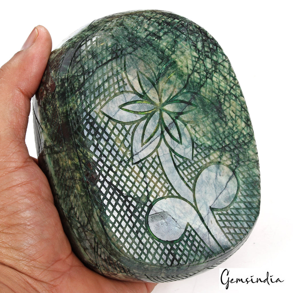 7200 Ct Natural Green Brazilian Emerald Oval Carving Museum Size Loose Gemstone
