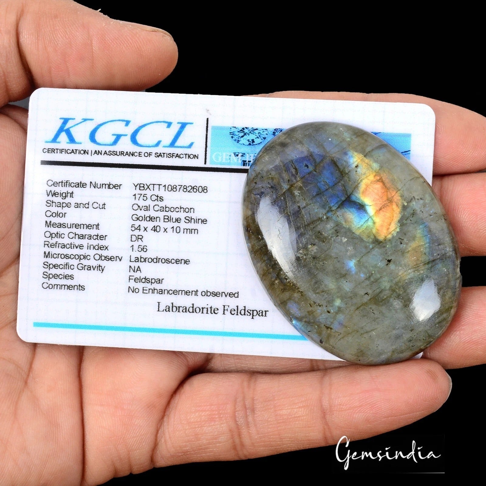 Natural Untreated Labradorite Blue Yellow Shine Oval Cab Certified 175.00 Ct Gem