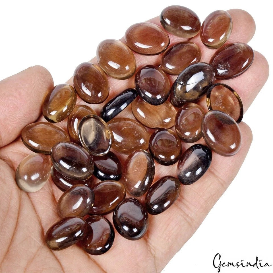 33 Pcs Natural Smoky Quartz 15mm-18mm Oval Cabochon Flatback Loose Gemstones Lot