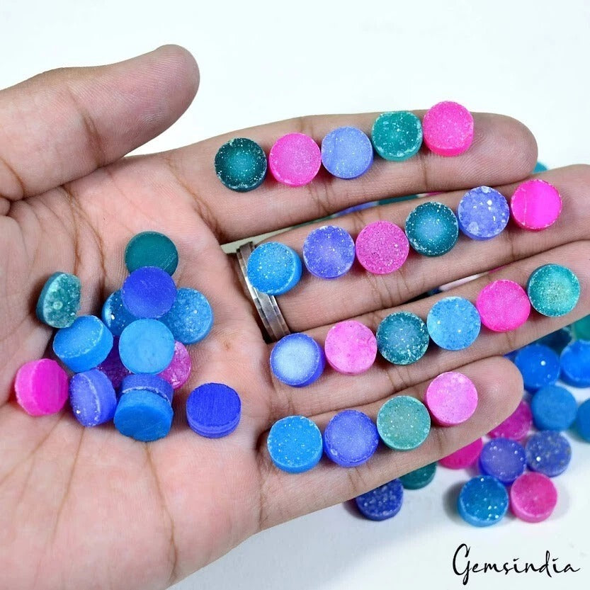 1000 Cts/260 Pcs Natural Multi Color Druzy Onyx Agate Round Cab Loose Gems Lot