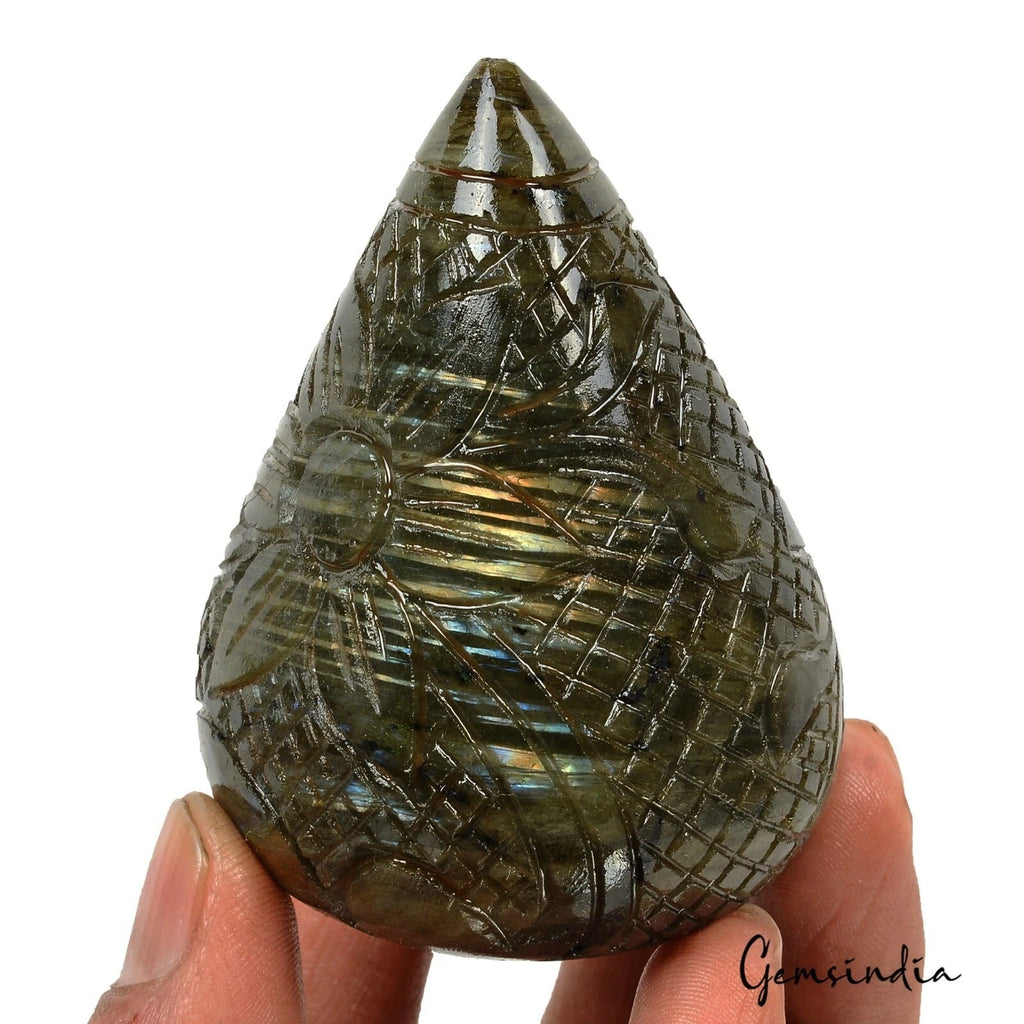 Natural Multi Shine Labradorite Earth Mined Pear Drop Carving 1050 Cts Gemstone