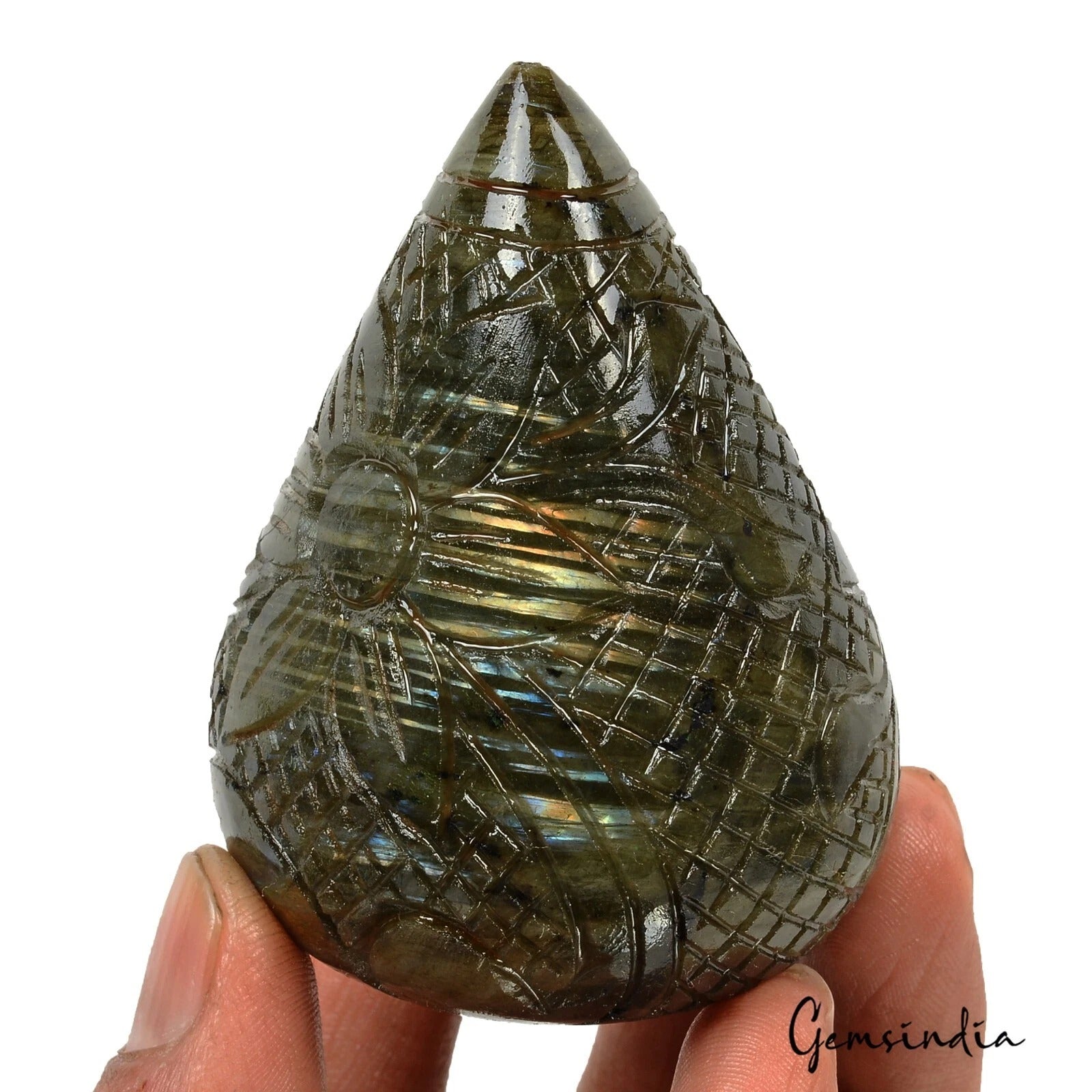 Natural Multi Shine Labradorite Earth Mined Pear Drop Carving 1050 Cts Gemstone