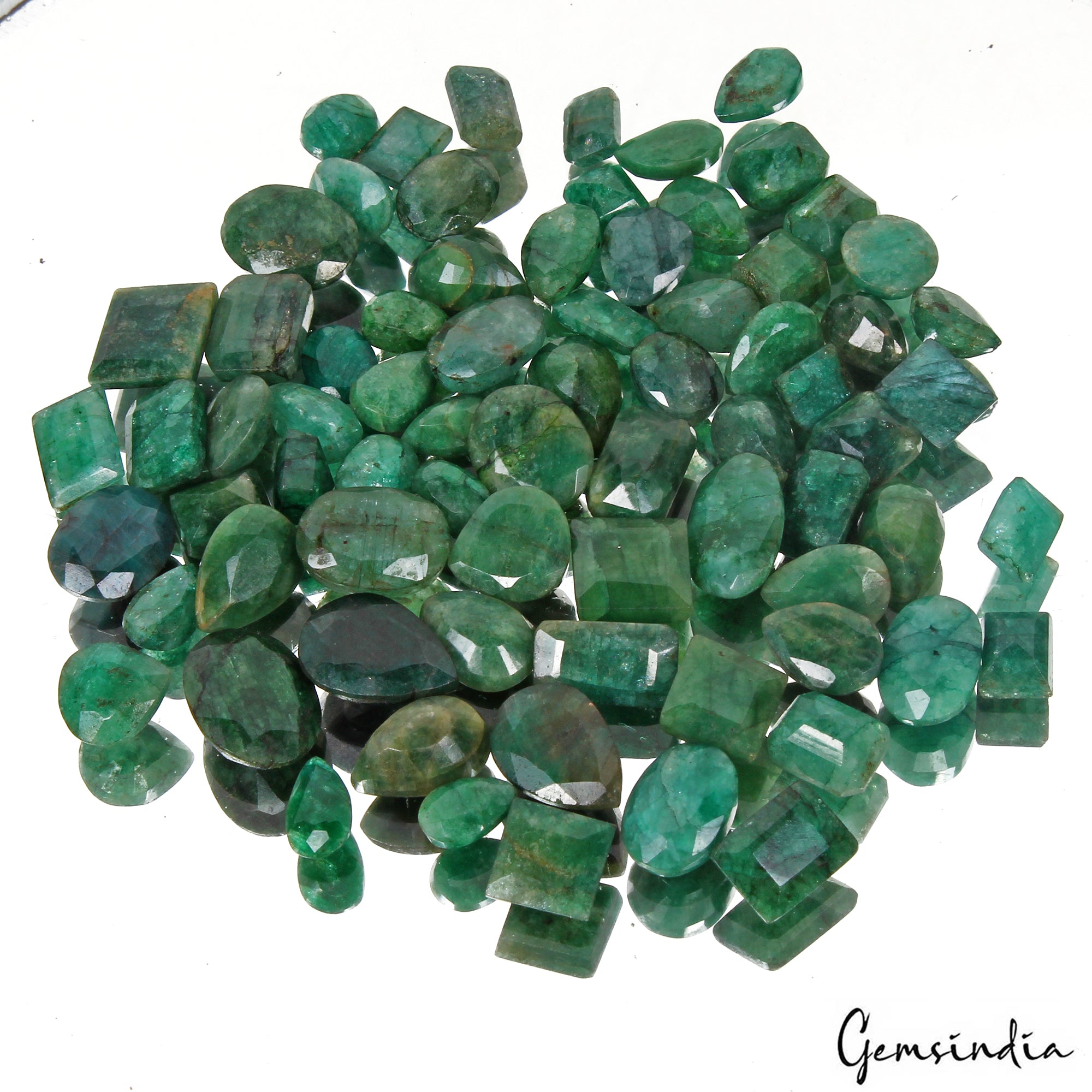 Emerald Lot, Loose Gemstone, Color Enhanced, Green — 74 Pieces, 6mm to 14mm, 197.70 Ct, Brazil