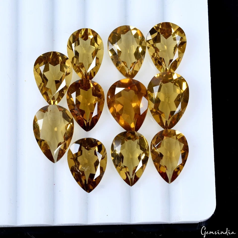 Citrine Lot, Loose Gemstone, Pear Cut, Untreated — 11 Pieces, 12mm to 14mm, 44.00 Ct, Brazil