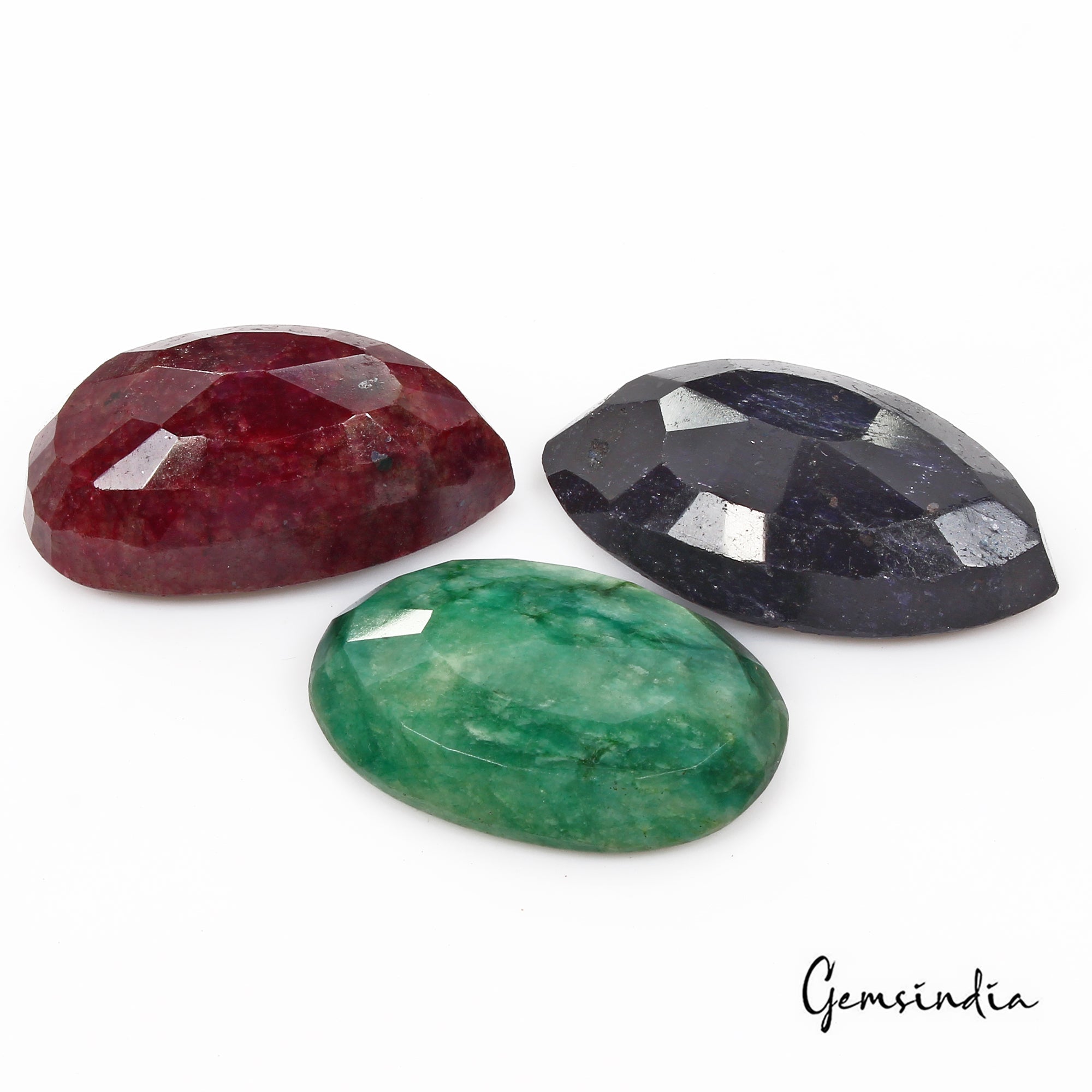 660 Cts/3 Pcs Natural Red Ruby Blue Sapphire & Green Emerald Loose Mix Cut Gems