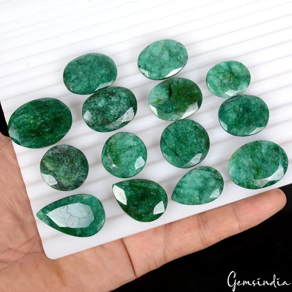 450 Cts/14 Pcs Natural Brazilian Green Emerald Mix Cut Loose Gem Lot For Jewelry