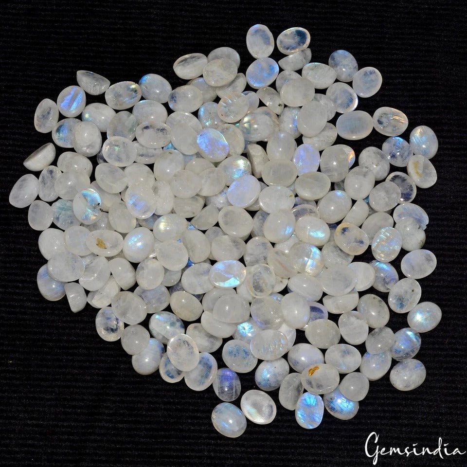 600 Ct/200 Pcs Natural Untreated White w Blue Shine Moonstone Oval Cab Loose Gem