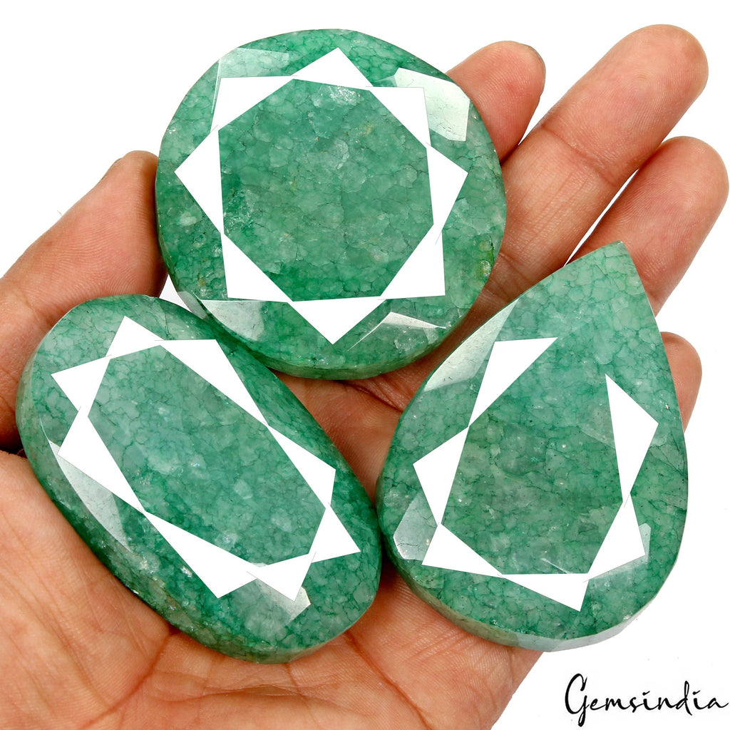 1420 Cts Natural Green Emerald Mix Cut Loose 58-67mm Huge Gemstones Lot ~ 3 Pcs