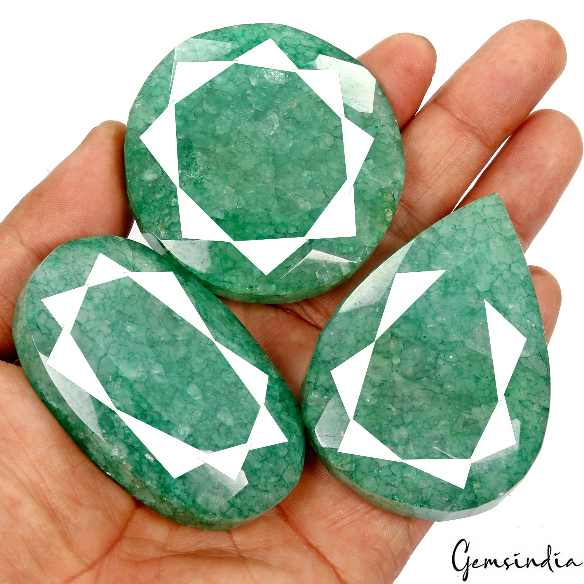 1420 Cts Natural Green Emerald Mix Cut Loose 58-67mm Huge Gemstones Lot ~ 3 Pcs
