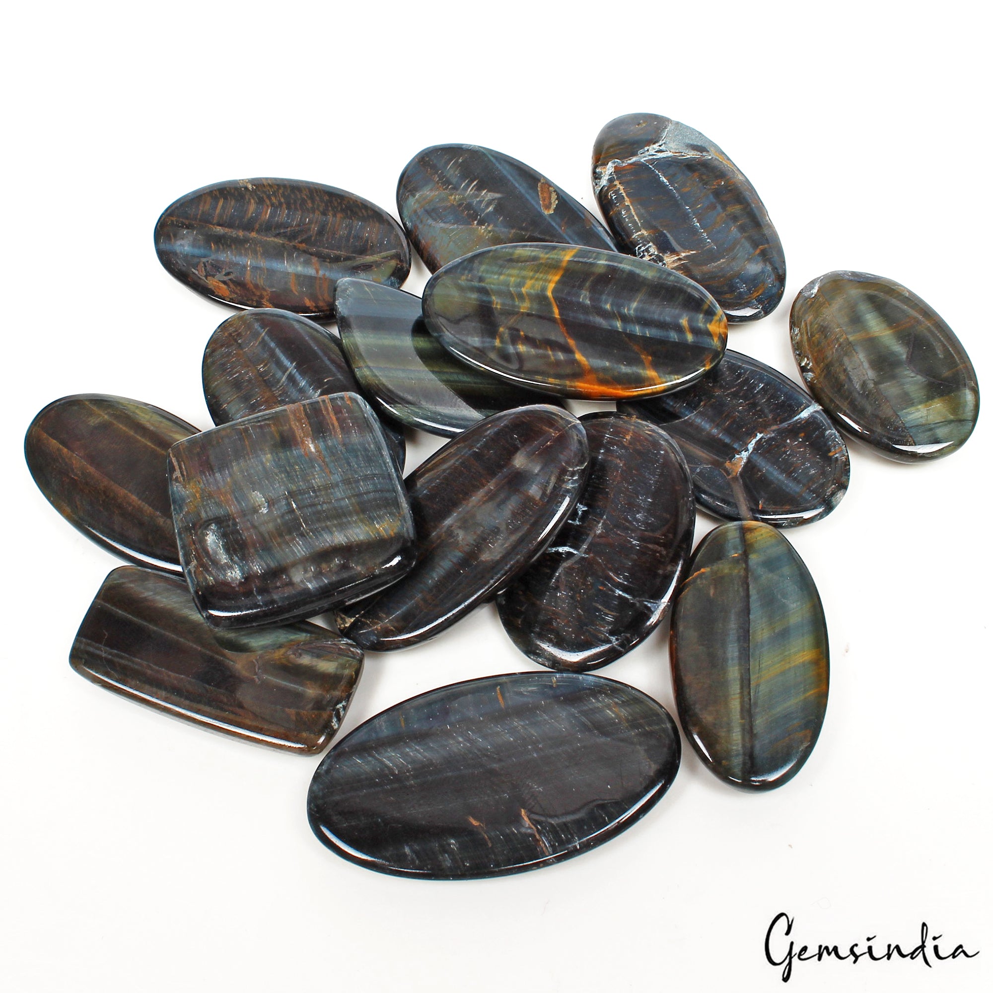 Tiger Eye Lot, Cabochon, Untreated — 15 Pieces, 30mm To 50mm, 720 Ct, Madagascar