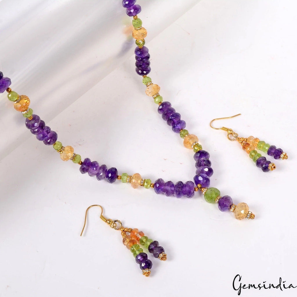 270.90 Cts Natural Untreated Multi Color Round Gems Beaded Handmade Jewelry Set