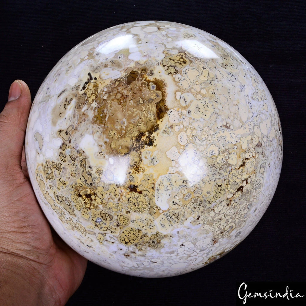 7 in Orbicular KING COBRA OCEAN JASPER Gemstone Healing Crystal Sphere w/ Stand