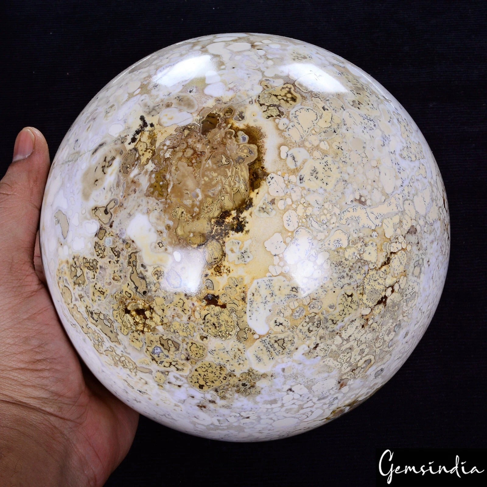 7 in Orbicular KING COBRA OCEAN JASPER Gemstone Healing Crystal Sphere w/ Stand