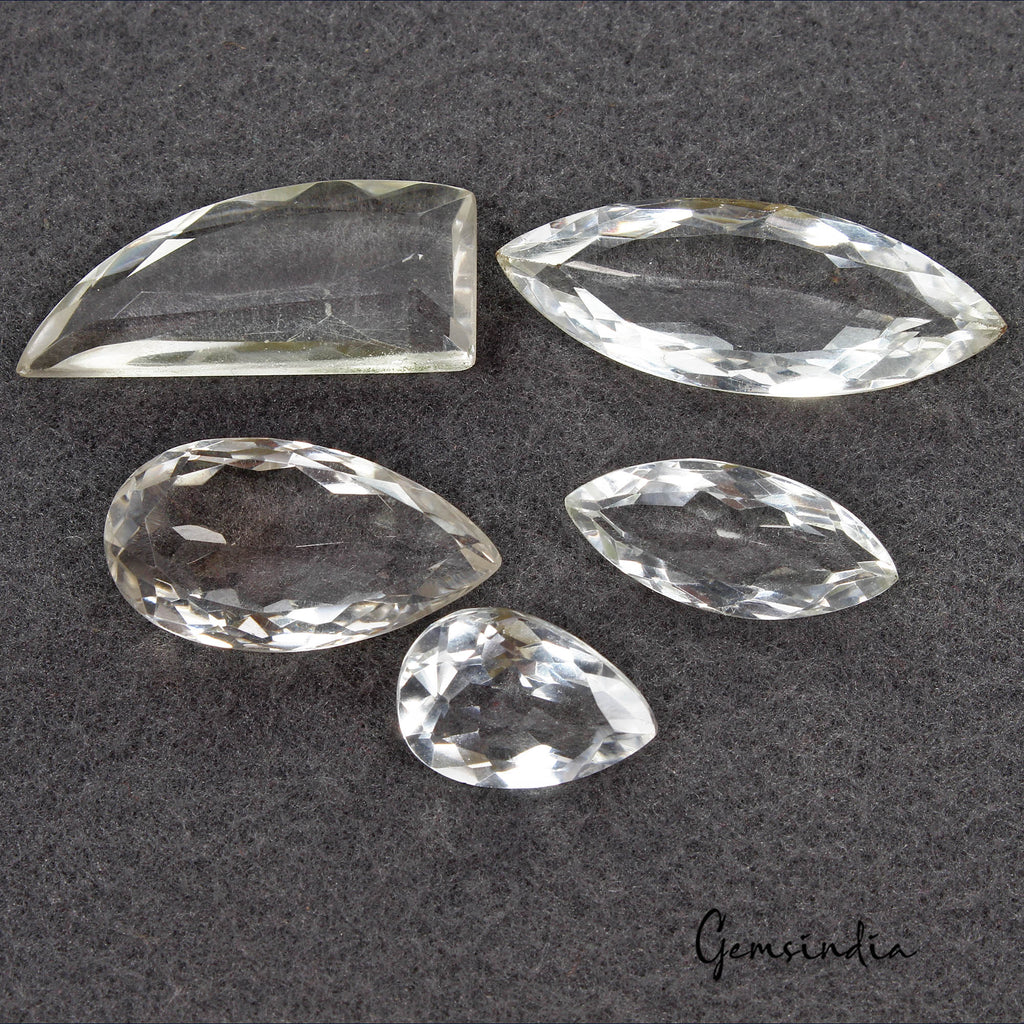 172 Ct/5 Pcs Natural Untreated White Crystal Quartz Mix Cut Loose Gems Lot