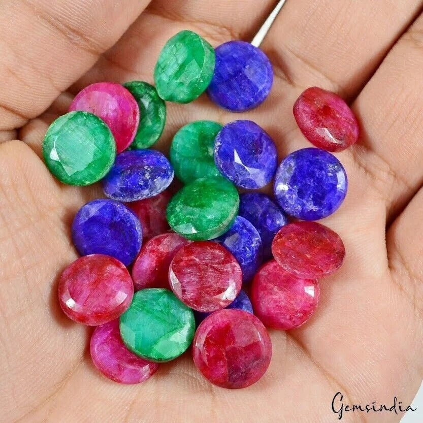 217.40 Cts/36 Pcs Natural Red Blue Green Beryl Round Faceted Cut Loose Gems Lot