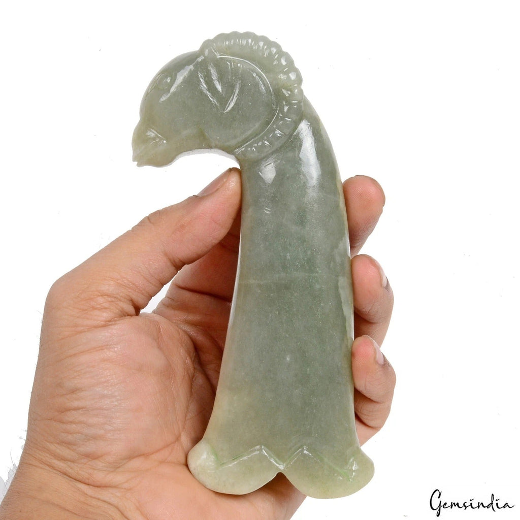 1500 Ct Natural Aventurine (Indian Jade) Ram Head Sword Handle Dagger Hilt Art G