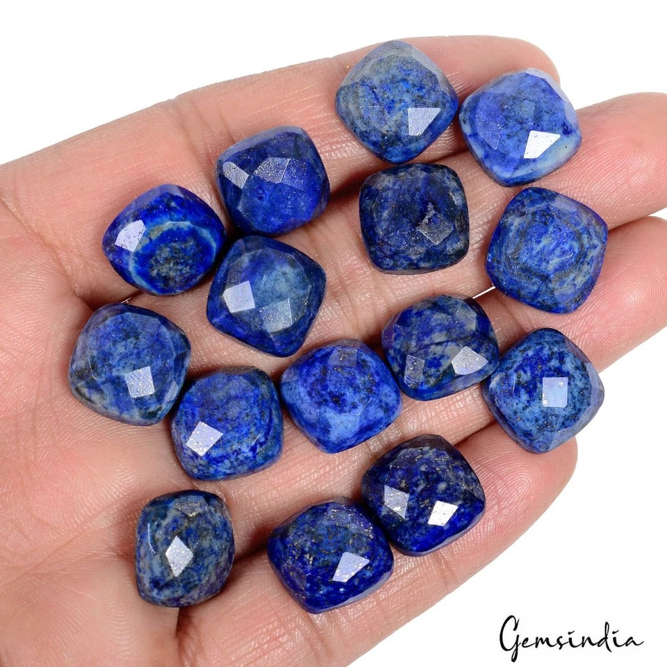 190 Ct Natural Blue Lapis Lazuli Cushion Checker Cut Loose Gemstone w/ Flat back