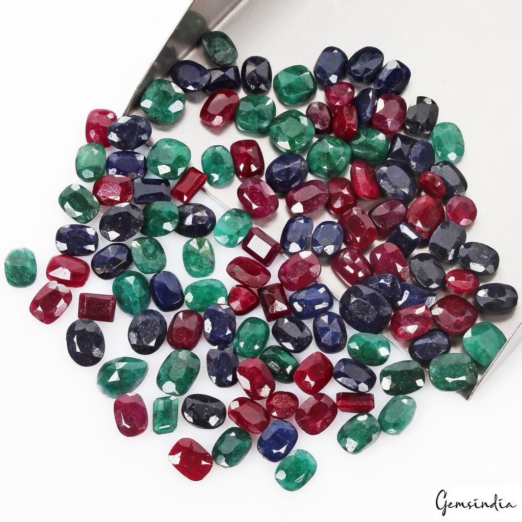 200 Ct/114Pc Natural Ruby Emerald Sapphire Loose Mix Cut Gemstones Certified Lot