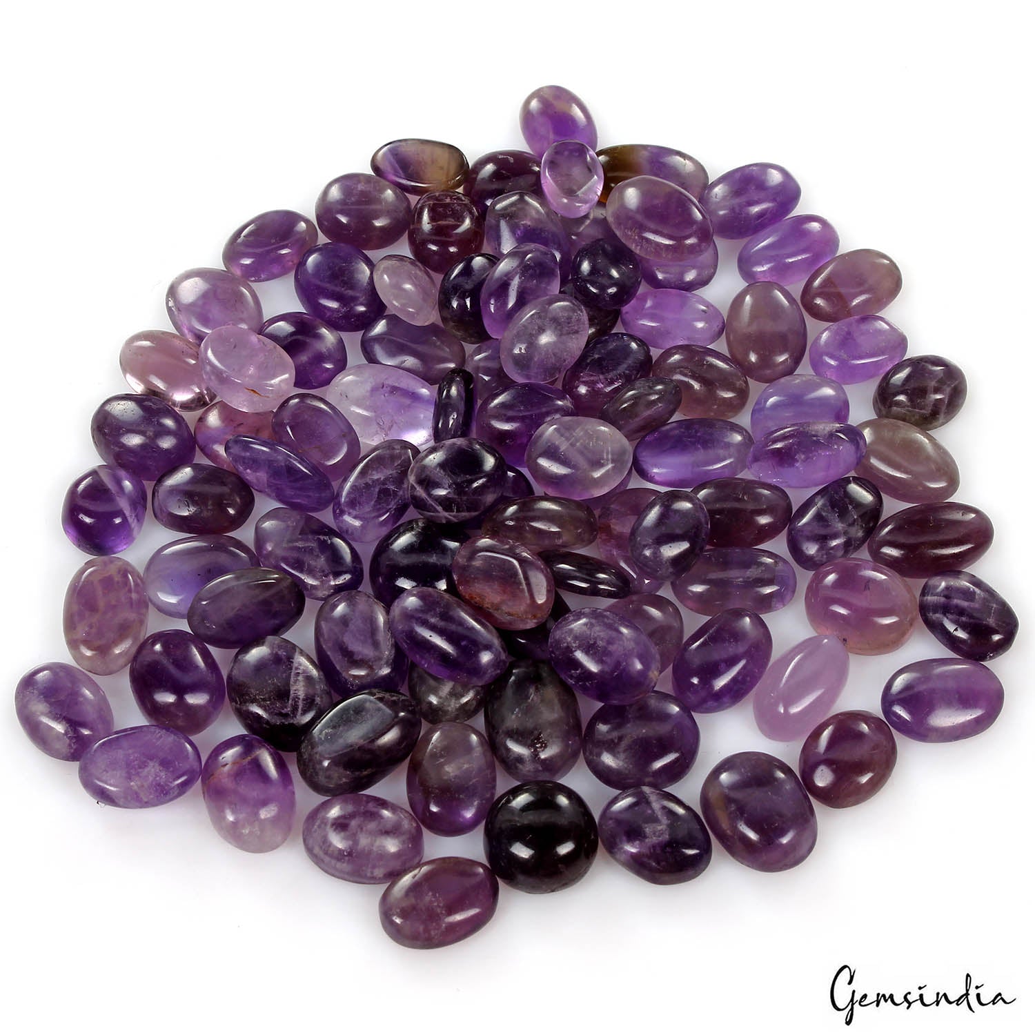 Amethyst Lot, Cabochon, Untreated, Purple — 93 Pieces, 10mm to 14mm, 420 Ct