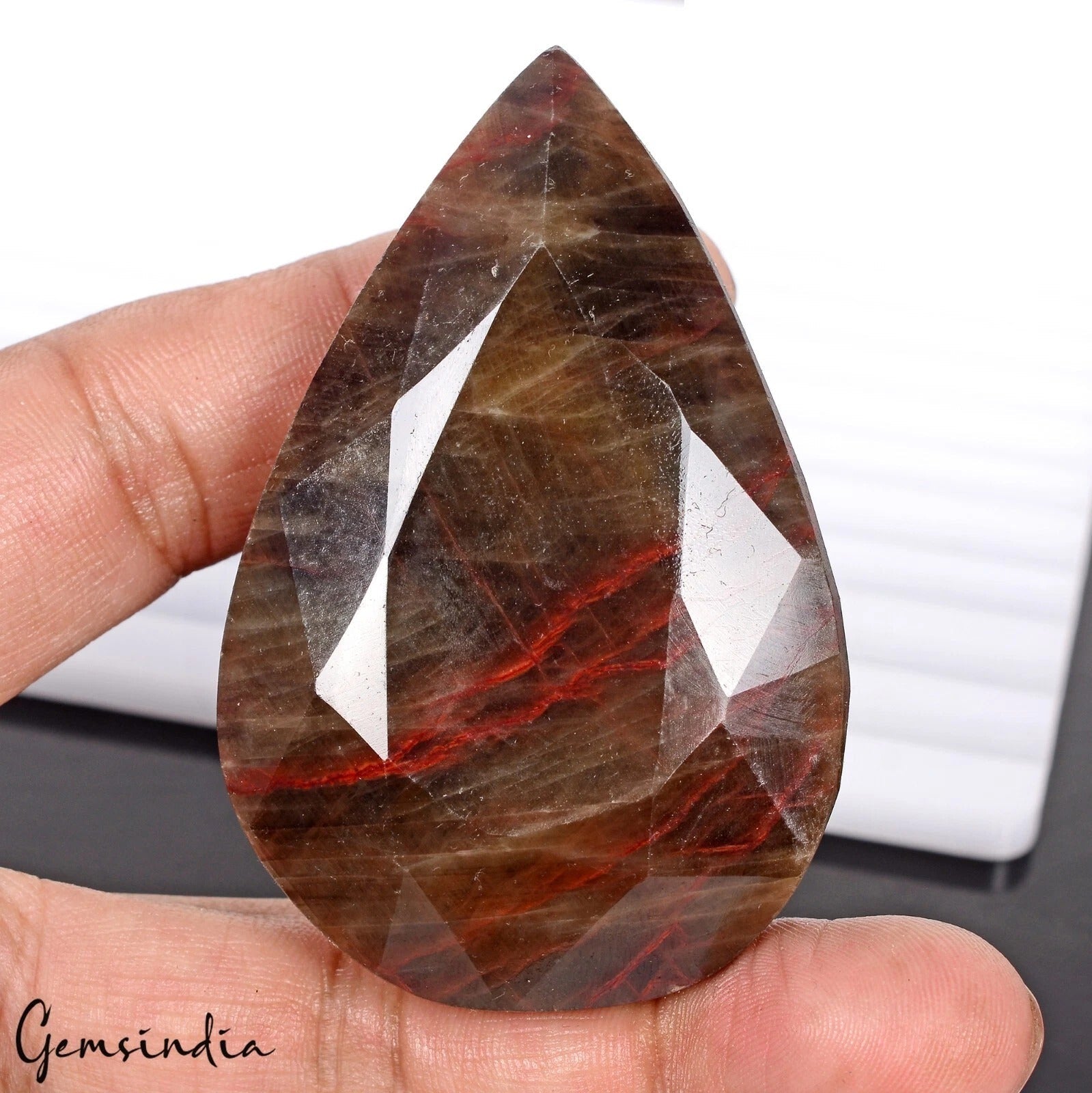 635Ct Natural Brown Untreated Sapphire w/Red Streaks Pear Cut Certified Gemstone
