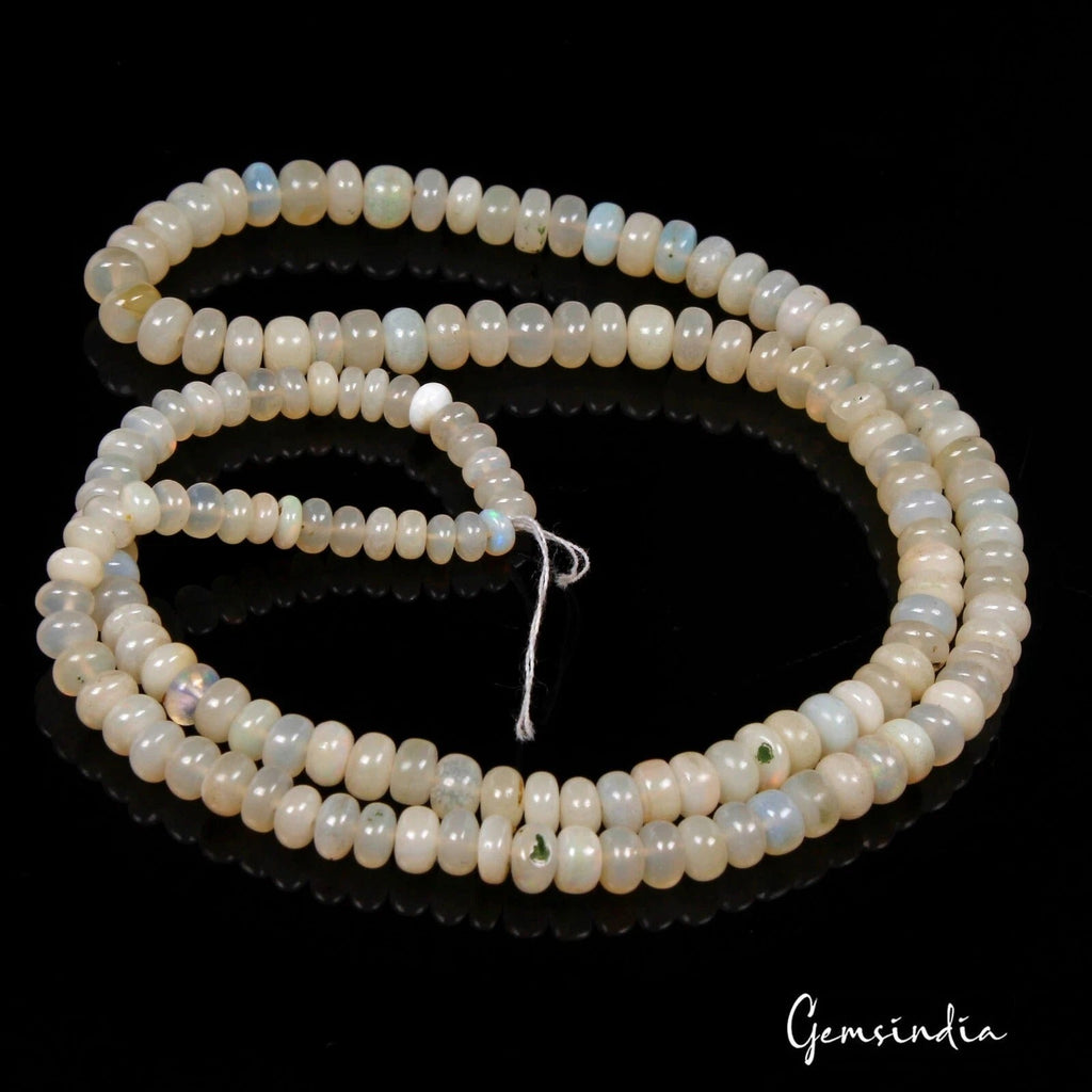 43.20 Cts Natural Untreated Cream White W Multi Shine Opal Round Bead 16" Strand