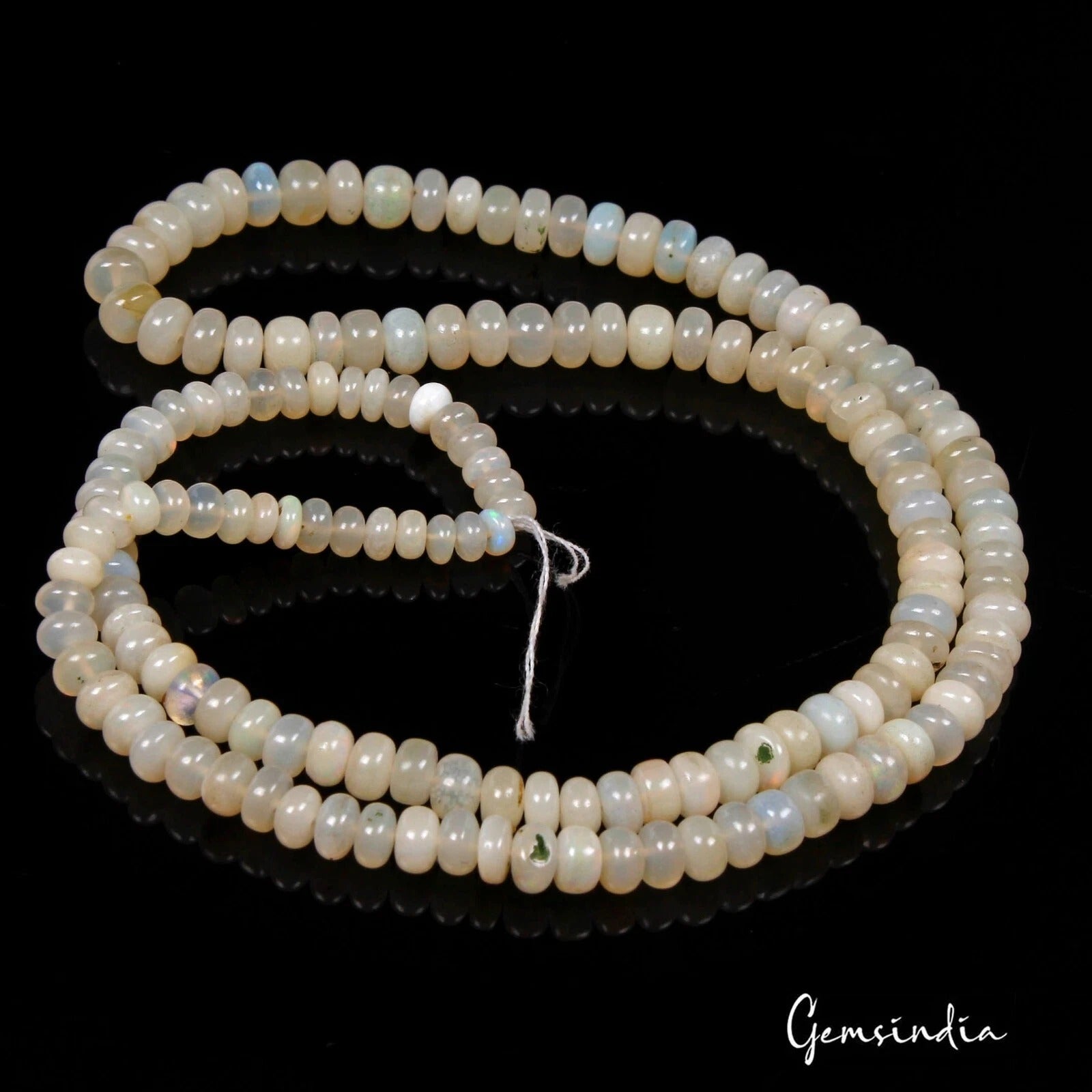 43.20 Cts Natural Untreated Cream White W Multi Shine Opal Round Bead 16" Strand