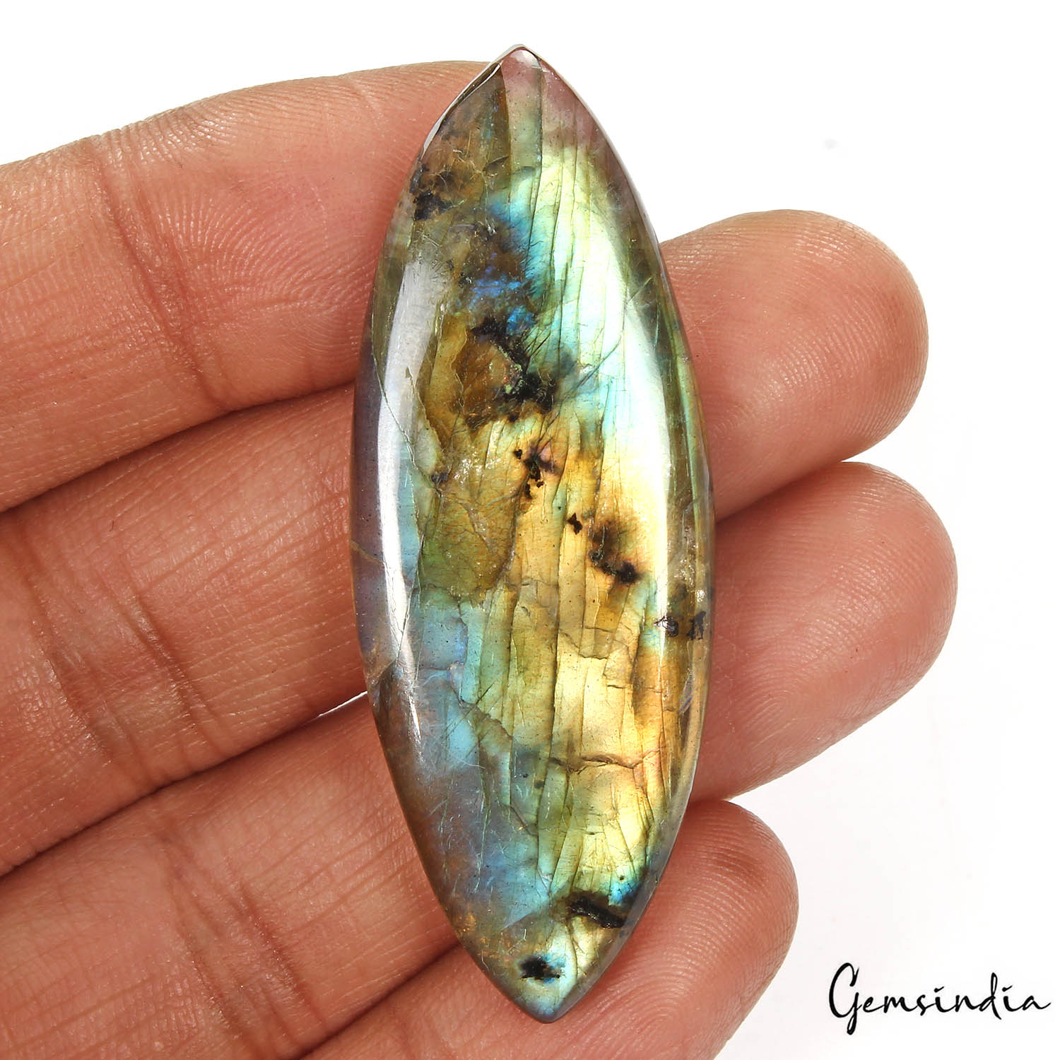 Labradorite Loose Gemstone, Untreated, Yellow — 55 x 20 x 06mm, 57.50 Ct