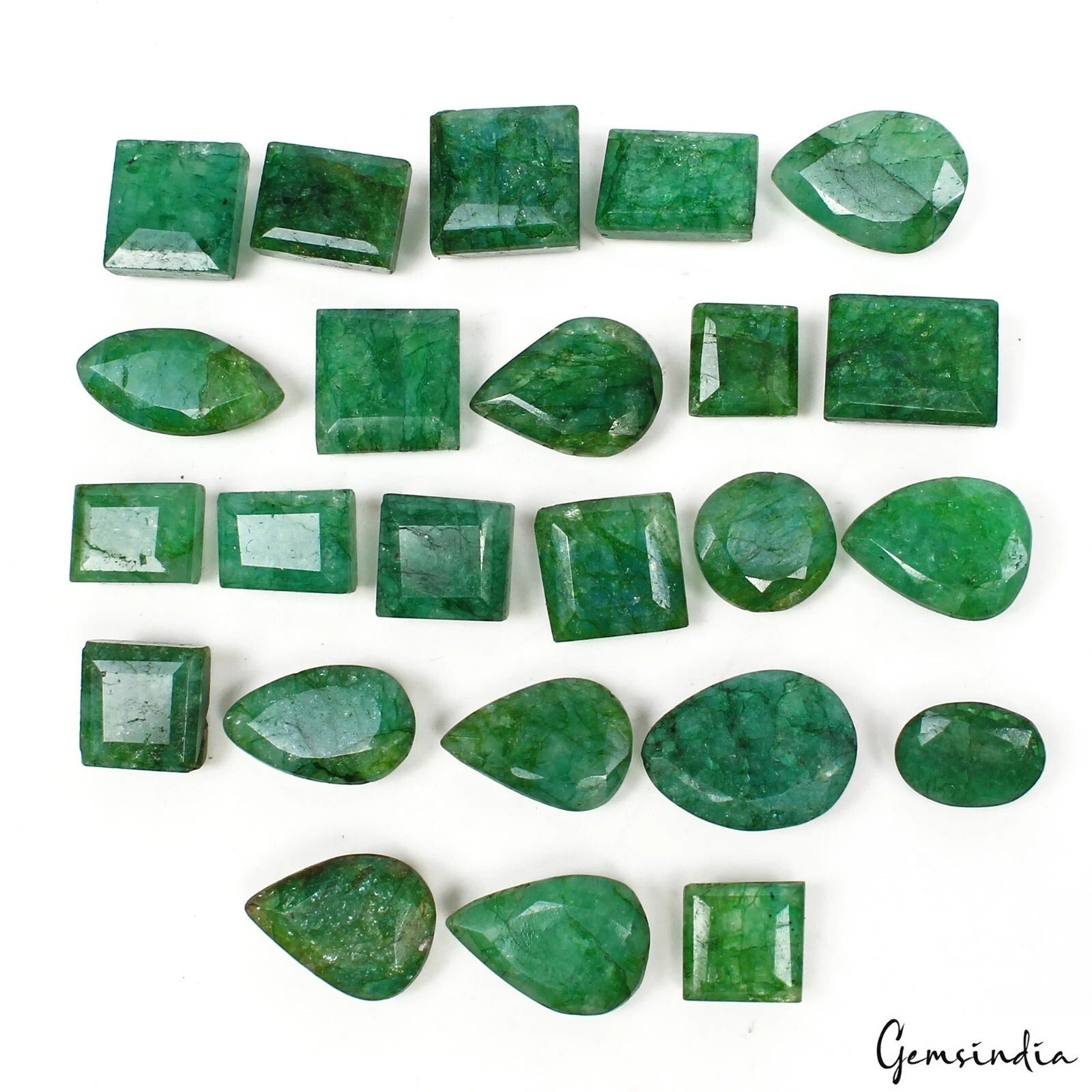 350 Ct/24 Pcs Natural Top Quality Green Emerald Mix Cut Loose Ring Size Gems Lot